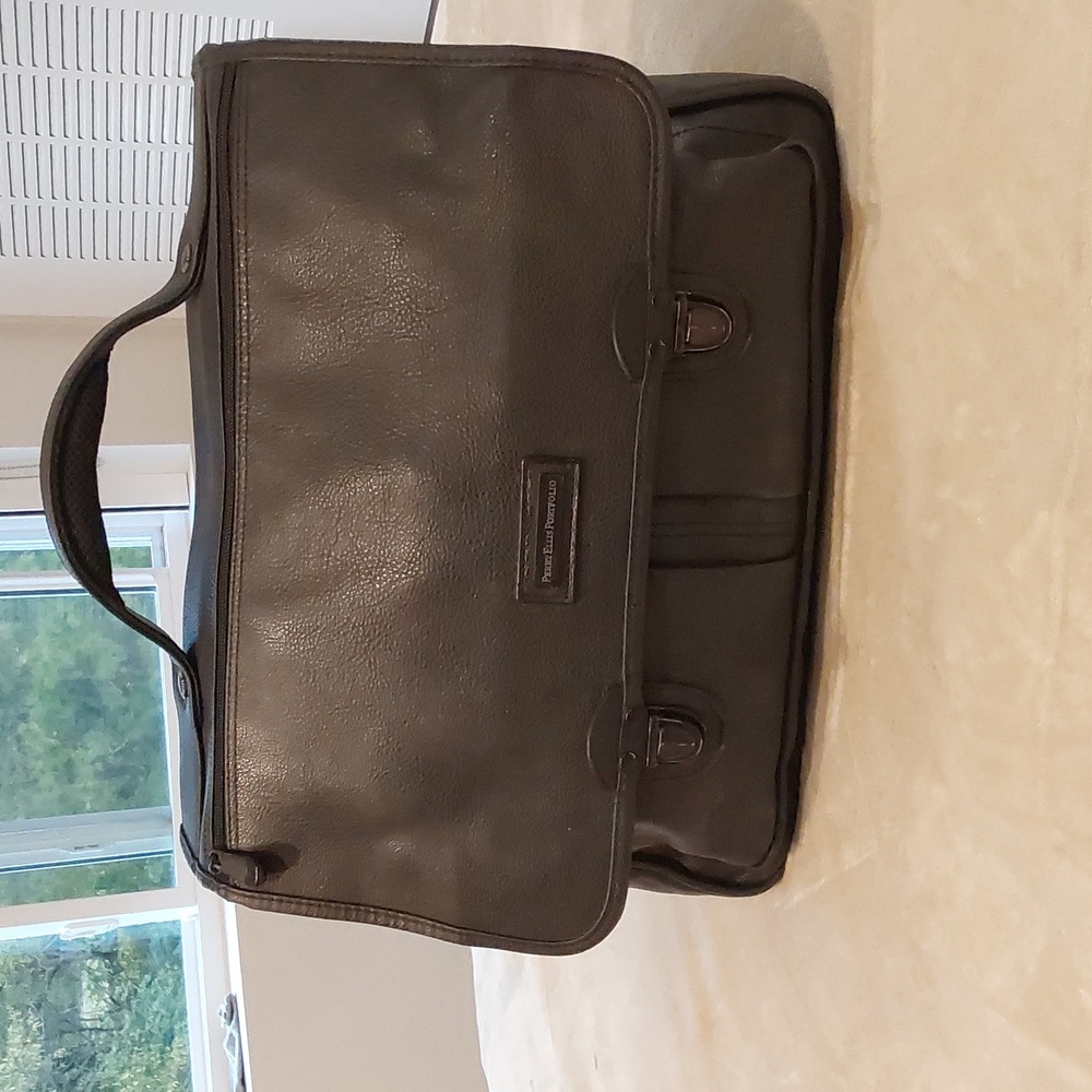 Perry Ellis Black Leather Portfolio Mens Breifcase - Picture 2 of 16